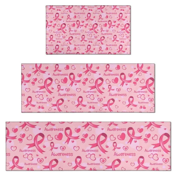 Pink Breast Cancer and Love Kitchen Rugs Sets Of 3,Kitchen Runner Rugs Non Skid Washable,Decorative Kitchen Floor Mats for Kitchen,Sink,Laundry,17"x30"+ 17"x47" + 17"x59"