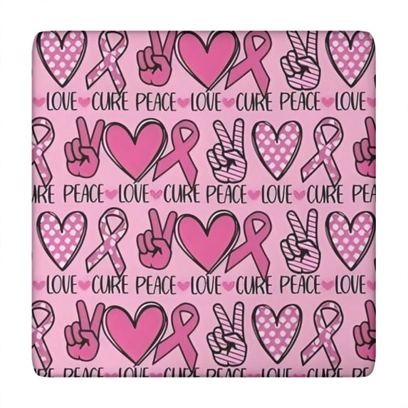 Pink Breast Cancer and Love Square Fitted Tablecloth with Elastic Edge,Square Table Cover,Washable Elastic Table Cover for Home Kitchen Party Decor 34"x34"