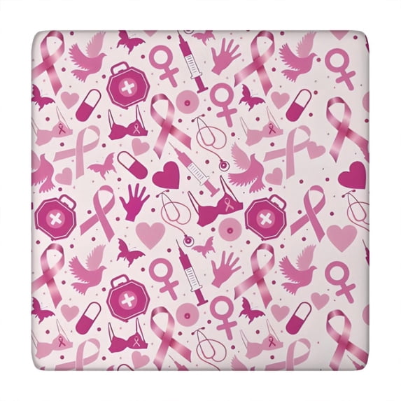 Pink Breast Cancer and Love Square Fitted Tablecloth with Elastic Edge,Square Table Cover,Washable Elastic Table Cover for Home Kitchen Party Decor 34"x34"