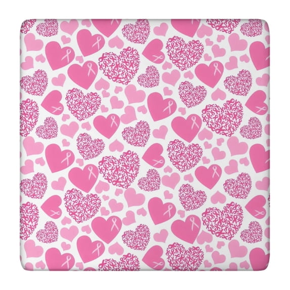 Pink Breast Cancer and Love Square Fitted Tablecloth with Elastic Edge,Square Table Cover,Washable Elastic Table Cover for Home Kitchen Party Decor 36"x36"