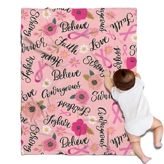 Pink Breast Cancer and Pioneer Flower Blanket,Comfortable Soft Flannel Throw Blanket,All Season,Warm Lightweight Blankets for Sofa Bed Couch Living Room Chair,30"x40"