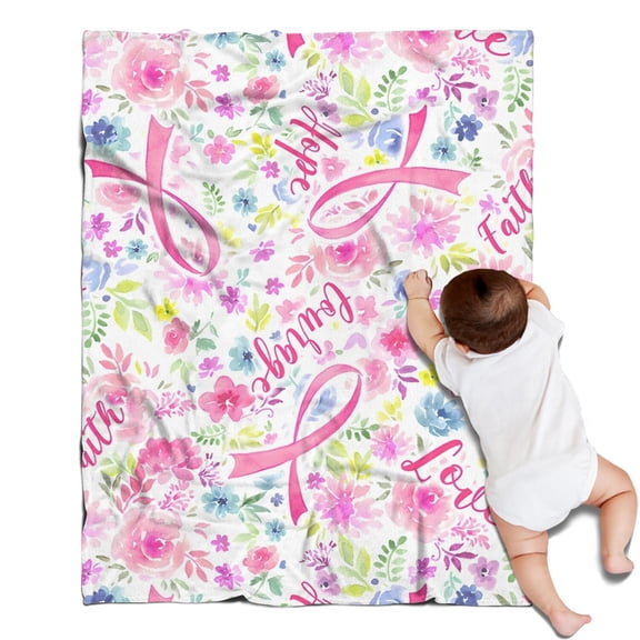 Pink Breast Cancer and Pioneer Flower Blanket,Comfortable Soft Flannel Throw Blanket,All Season,Warm Lightweight Blankets for Sofa Bed Couch Living Room Chair,30"x40"