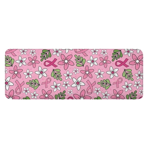 Pink Breast Cancer and Pioneer Flower Kitchen Rug Mat,Kitchen Runner Rugs Non Skid Washable,Decorative Kitchen Floor Mats for Kitchen,Sink,Laundry,17"x47.2"