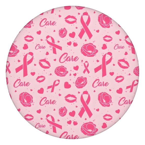 Pink Breast Cancer and Pioneer Flower Love Round Fitted Tablecloth with Elastic Edge,Dining Table Cover Waterproof,Outdoor Round Tablecloth for Camping,Dining,Indoor and Outdoor