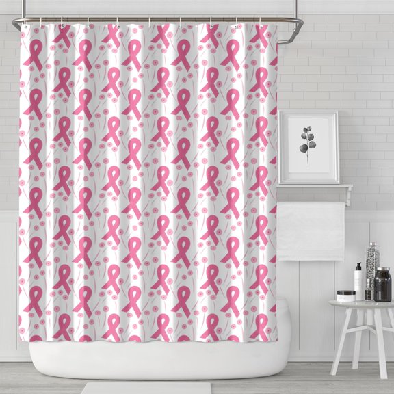 Pink Breast Cancer and Pioneer Flower Shower Curtain 72"x84" ,Bathroom Decorative Shower Curtains Set with 12 Hooks,Modern Waterproof Washable Shower Curtain