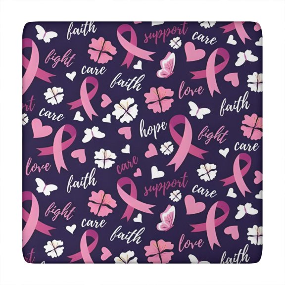 Pink Breast Cancer and Pioneer Flower Square Fitted Tablecloth with Elastic Edge,Square Table Cover,Washable Elastic Table Cover for Home Kitchen Party Decor 34"x34"