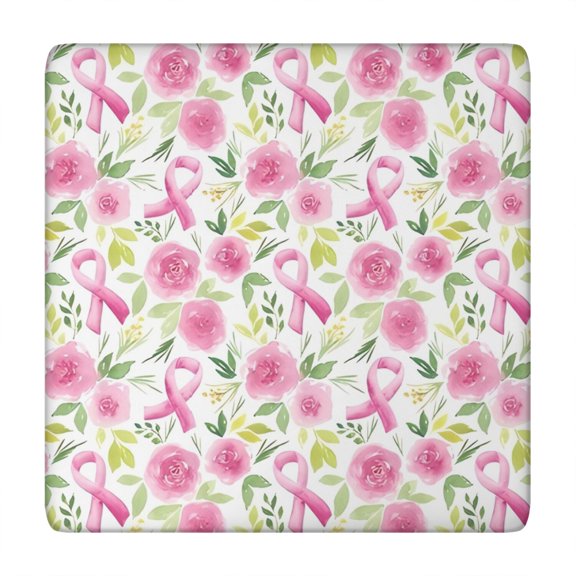 Pink Breast Cancer and Pioneer Flower Square Fitted Tablecloth with Elastic Edge,Square Table Cover,Washable Elastic Table Cover for Home Kitchen Party Decor 34"x34"