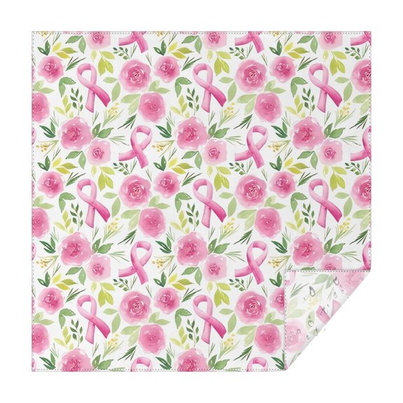 Pink Breast Cancer and Pioneer Flower Square Tablecloth,Waterproof Square Table Cover,Wipeable Spillproof Washable Table Cover for Home Kitchen Party Decor 42"X42"(107x107cm)