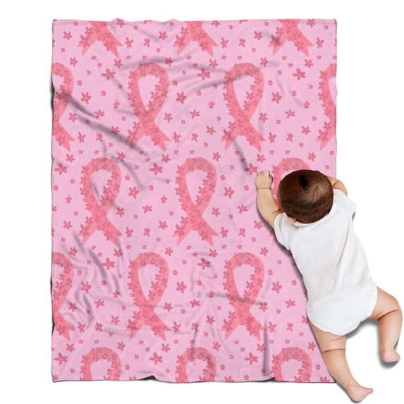 Pink Breast Cancer Ribbon Floral Pattern Blanket,Comfortable Soft Flannel Throw Blanket,All Season,Warm Lightweight Blankets for Sofa Bed Couch Living Room Chair,30"x40"