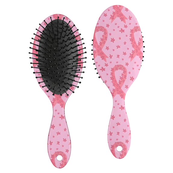 Pink Breast Cancer Ribbon Floral Pattern Hair Brush,Girls Detangling Hair Brush,Glide Through Tangles with Ease for Wet & Dry Hair,8.8"X2.8"