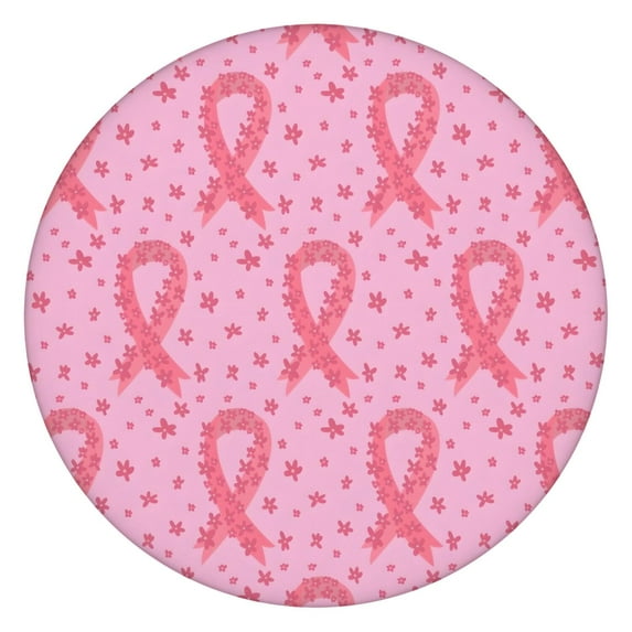 Pink Breast Cancer Ribbon Floral Pattern Round Fitted Tablecloth with Elastic Edge,Dining Table Cover Waterproof,Outdoor Round Tablecloth for Camping,Dining,Indoor and Outdoor