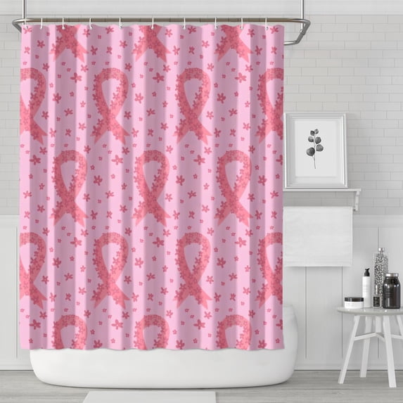 Pink Breast Cancer Ribbon Floral Pattern Shower Curtain 72"x84" ,Bathroom Decorative Shower Curtains Set with 12 Hooks,Modern Waterproof Washable Shower Curtain