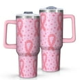 thumbnail image 1 of Pink Breast Cancer Ribbon Floral Pattern Tumbler with Handle and Lid,40oz Double Wall Vacuum Insulated Tumbler,Cups Gift for Women and Men, 1 of 7