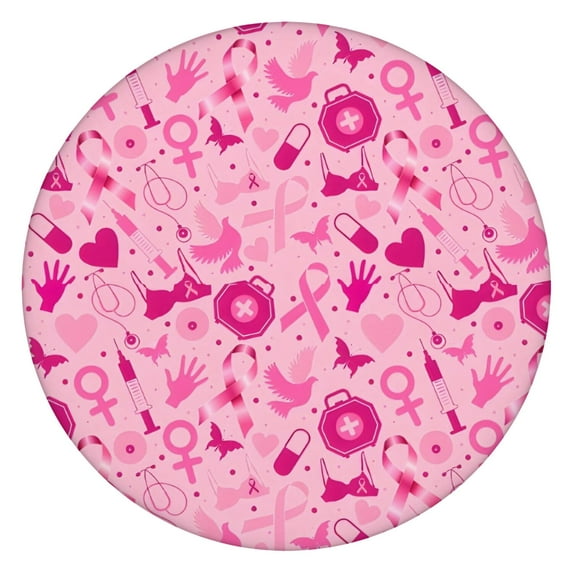Pink Breast Cancer Round Fitted Tablecloth with Elastic Edge,Dining Table Cover Waterproof,Outdoor Round Tablecloth for Camping,Dining,Indoor and Outdoor