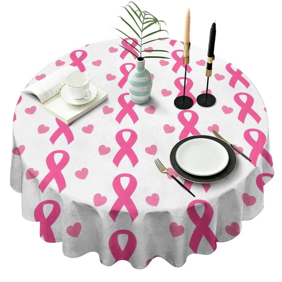 Pink Breast Cancer Round Tablecloth 60"x60",Wrinkle Wipeable Table Cloth for Kitchen Dining Room Picnic Patio Party