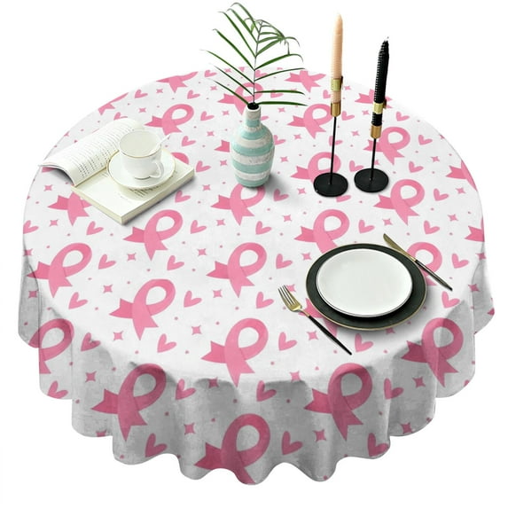 Pink Breast Cancer Round Tablecloth 60"x60",Wrinkle Wipeable Table Cloth for Kitchen Dining Room Picnic Patio Party