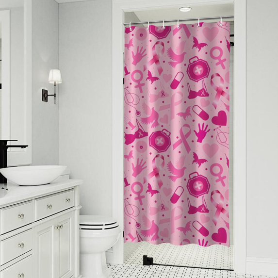 Pink Breast Cancer Shower Curtain 36"x72" ,Bathroom Decorative Shower Curtains Set with 12 Hooks,Modern Waterproof Washable Shower Curtain