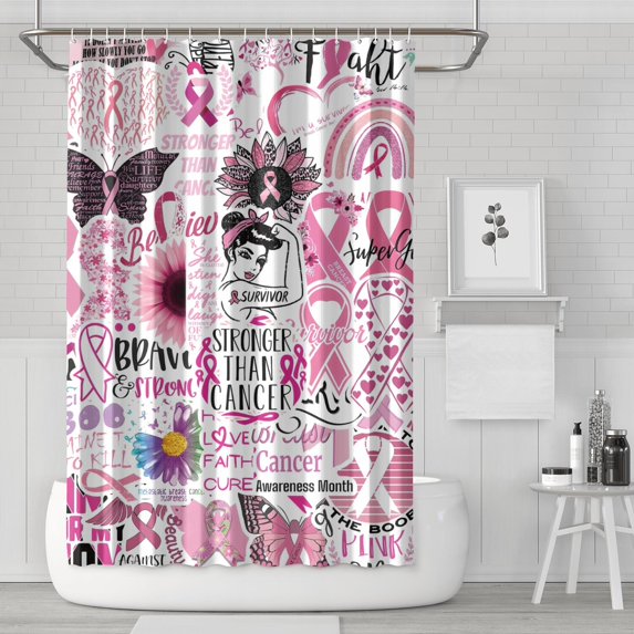 Pink Breast Cancer Shower Curtain 72"x72" ,Bathroom Decorative Shower Curtains Set with 12 Hooks,Modern Waterproof Washable Shower Curtain
