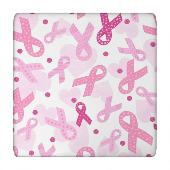 Pink Breast Cancer Square Fitted Tablecloth with Elastic Edge,Square Table Cover,Washable Elastic Table Cover for Home Kitchen Party Decor 34"x34"