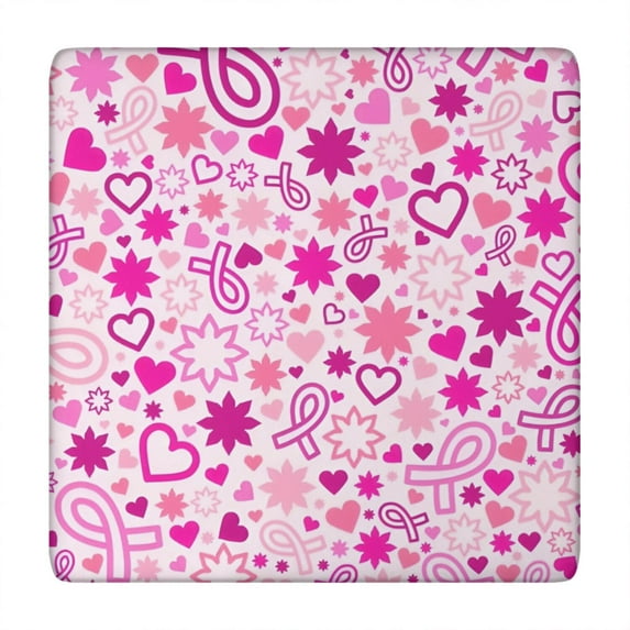 Pink Breast Cancer Square Fitted Tablecloth with Elastic Edge,Square Table Cover,Washable Elastic Table Cover for Home Kitchen Party Decor 34"x34"