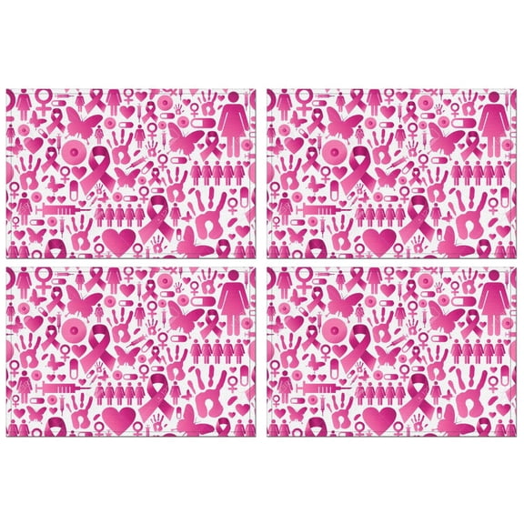 Pink Breast Cancer Summer Placemats Table Placemats Set Of 4-Linen Kitchen Washable Placemats Table Mats 11.8"x17.7" Non-Slip Heat Resistant