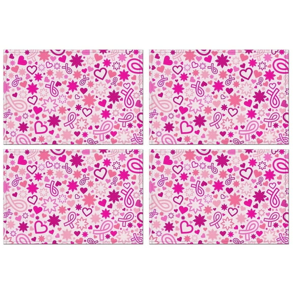 Pink Breast Cancer Summer Placemats Table Placemats Set Of 4-Linen Kitchen Washable Placemats Table Mats 11.8"x17.7" Non-Slip Heat Resistant