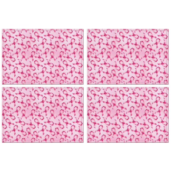 Pink Breast Cancer Summer Placemats Table Placemats Set Of 4-Linen Kitchen Washable Placemats Table Mats 11.8"x17.7" Non-Slip Heat Resistant