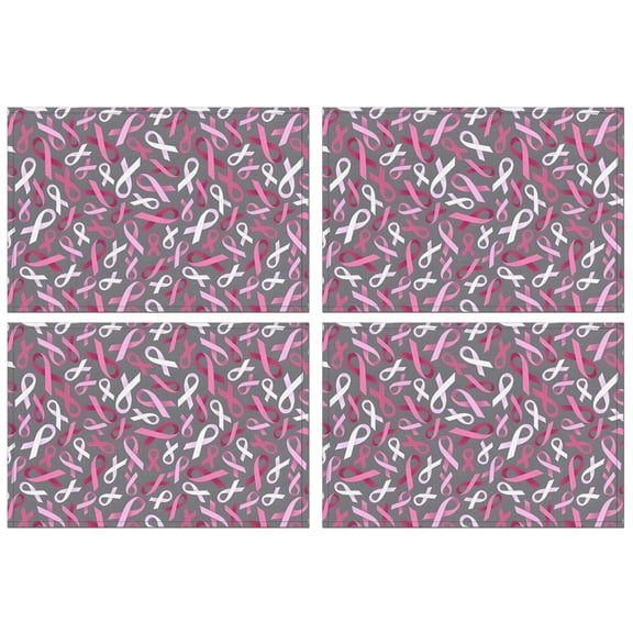 Pink Breast Cancer Summer Placemats Table Placemats Set Of 4-Linen Kitchen Washable Placemats Table Mats 11.8"x17.7" Non-Slip Heat Resistant