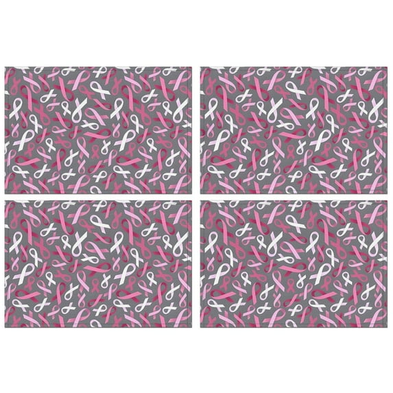 Pink Breast Cancer Summer Placemats Table Placemats Set Of 4-Linen Kitchen Washable Placemats Table Mats 11.8"x17.7" Non-Slip Heat Resistant