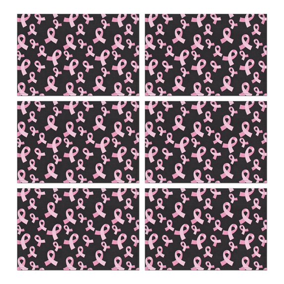 Pink Breast Cancer Summer Placemats Table Placemats Set Of 6-Linen Kitchen Washable Placemats Table Mats 11.8"x17.7" Non-Slip Heat Resistant