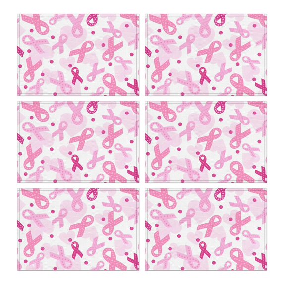 Pink Breast Cancer Summer Placemats Table Placemats Set Of 6-Linen Kitchen Washable Placemats Table Mats 11.8"x17.7" Non-Slip Heat Resistant