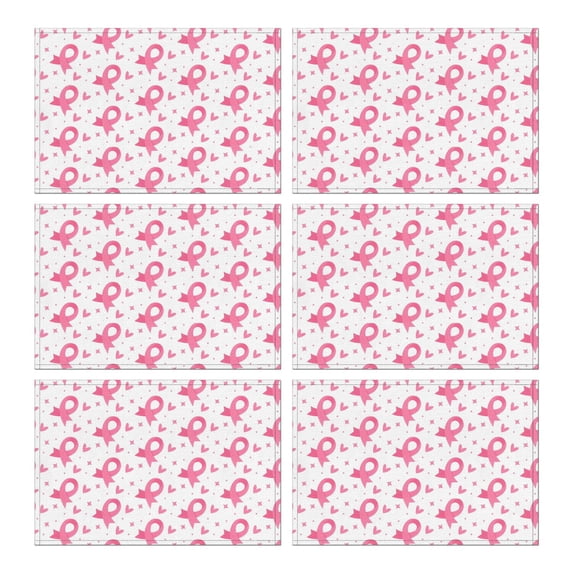 Pink Breast Cancer Summer Placemats Table Placemats Set Of 6-Linen Kitchen Washable Placemats Table Mats 11.8"x17.7" Non-Slip Heat Resistant