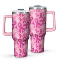 thumbnail image 1 of Pink Breast Cancer Tumbler with Handle and Lid,40oz Double Wall Vacuum Insulated Tumbler,Cups Gift for Women and Men, 1 of 7