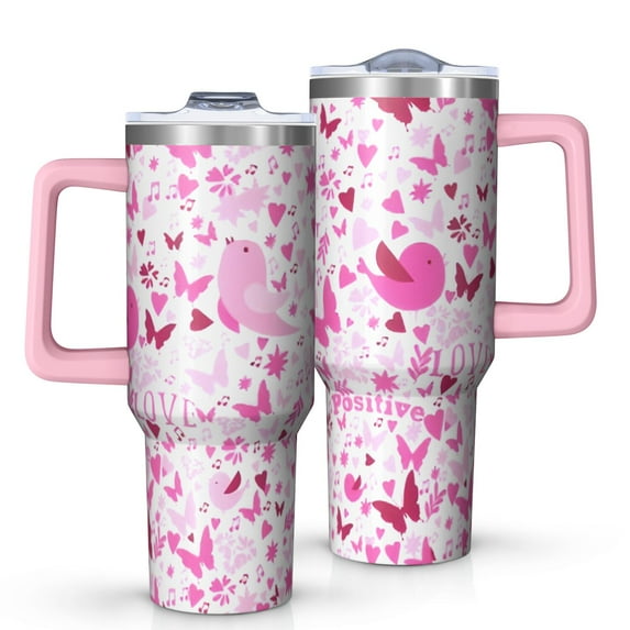 Pink Breast Cancer Tumbler with Handle and Lid,40oz Double Wall Vacuum Insulated Tumbler,Cups Gift for Women and Men