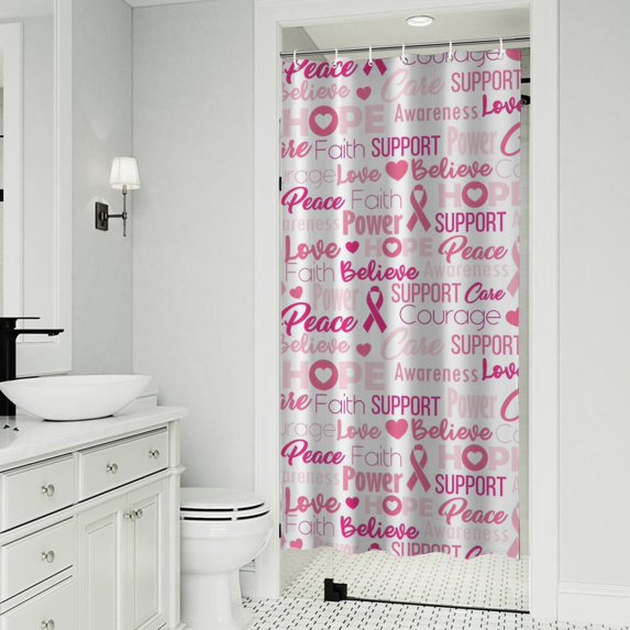 Pink Breast Cancer and Love Shower Curtain 36"x72" ,Bathroom Decorative Shower Curtains Set with 12 Hooks,Modern Waterproof Washable Shower Curtain