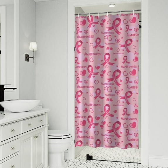 Pink Breast Cancer and Love Shower Curtain 36"x72" ,Bathroom Decorative Shower Curtains Set with 12 Hooks,Modern Waterproof Washable Shower Curtain