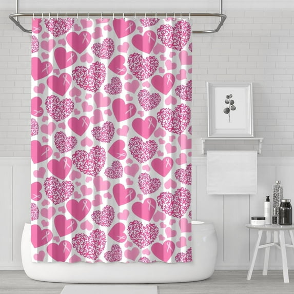 Pink Breast Cancer and Love Shower Curtain 72"x72" ,Bathroom Decorative Shower Curtains Set with 12 Hooks,Modern Waterproof Washable Shower Curtain