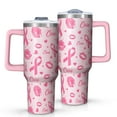 thumbnail image 1 of Pink Breast Cancer and Pioneer Flower Love Tumbler with Handle and Lid,40oz Double Wall Vacuum Insulated Tumbler,Cups Gift for Women and Men, 1 of 7