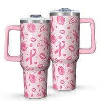 Pink Breast Cancer and Pioneer Flower Love Tumbler with Handle and Lid,40oz Double Wall Vacuum Insulated Tumbler,Cups Gift for Women and Men