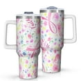 thumbnail image 1 of Pink Breast Cancer and Pioneer Flower Tumbler with Handle and Lid,40oz Double Wall Vacuum Insulated Tumbler,Cups Gift for Women and Men, 1 of 7