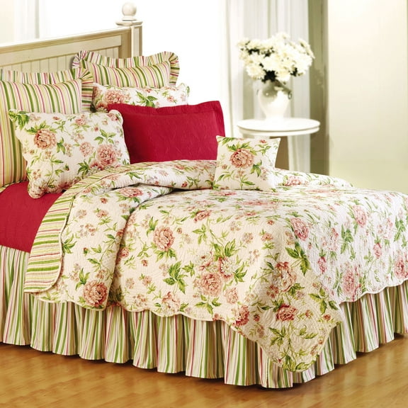 Pink Brianna Floral Flowers Full/Queen Cotton Quilt