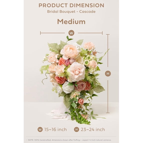 Pink Bride Bouquet - 15 Inch Wedding Blush Garden Artificial Flowers for Bride
