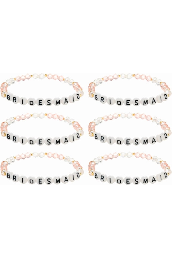 Pink Bridesmaid Bracelet Set of 6 Maid of Honor Proposal Gifts, BR04B, Crystal, Style D7728
