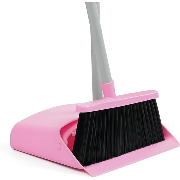 Pink Broom and Dustpan Set,58 Long Adjustable Handle Small with Stand up Combo Set Dust Pan Teeth,for Indoor Home Office Floor Cleaning