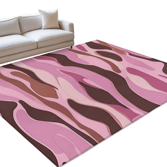 Pink Brown Area Rug, Abstract Non-Slip Felt Rubber Backing Rectangle Indoor Carpet Washable Rugs for Living Room Bedroom 5x8ft