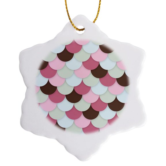 3drose, Pink, Brown, Beige, Blue Regular Scale Pattern. Pastel Colors, 3 inch Snowflake Porcelain Ornament
