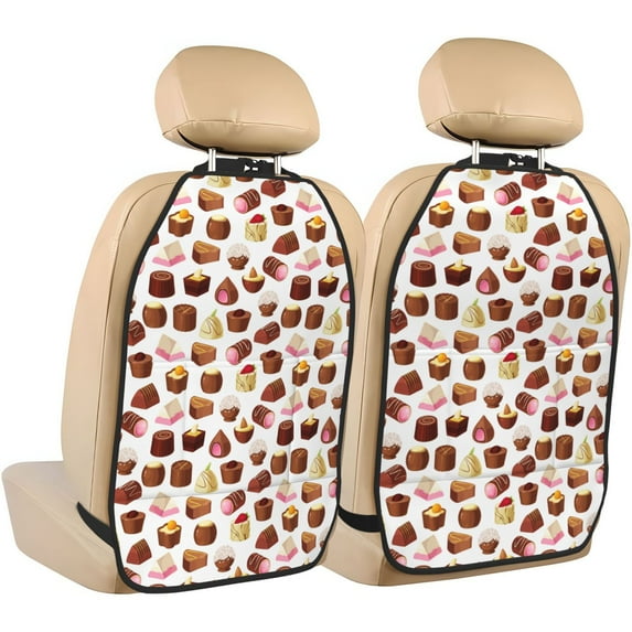Pink Brown Beige Chocolate Print BackSeat Car Organiser, Waterproof Scratchproof Car Seat Protector with Pocket for Kids Dogs Pets, Kick Mat Back Seat Protector, 2 Pack Back Seat Cover