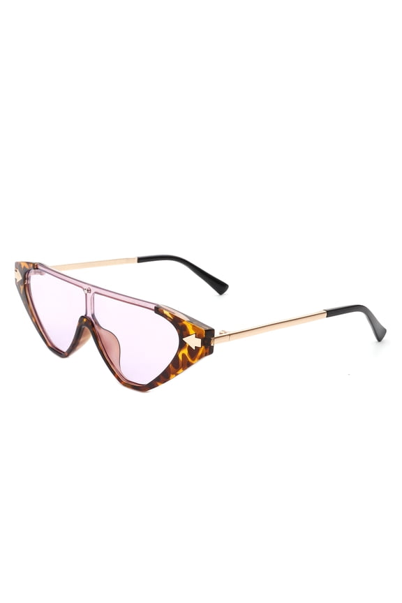 Pink-Brown Cat Eye Sunglasses (Gold Temple) - Pink Lens UV Protection Cute Daily Casual Eyewear