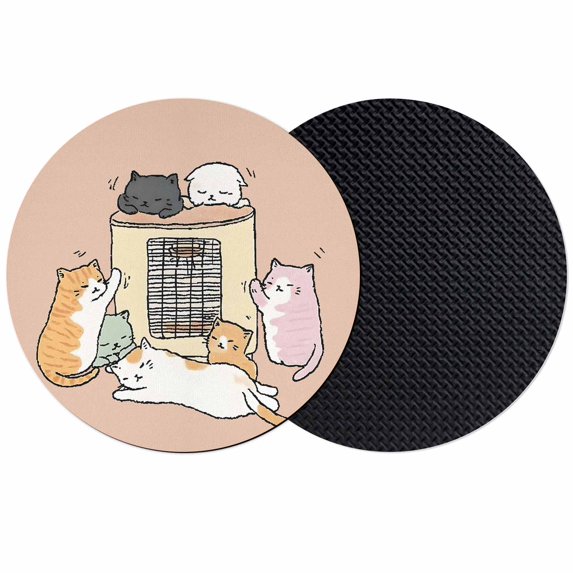 Pink Brown Cute Cat Coasters Set of 2, Absorbent Coasters for Drinks, Cartoon Funny Heater Cats Coaster for Desk Coffee Table Protection, Home Decor House Warming Gifts 4"