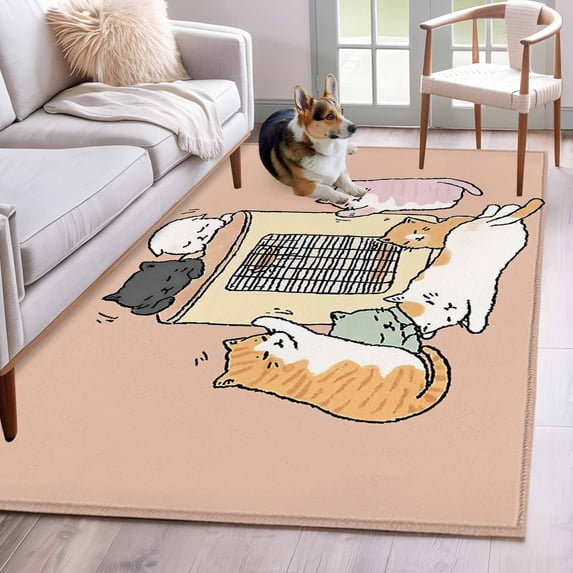 Pink Brown Cute Cat Kitchen Runner Rug 2.7x5 Washable Runners for Hallway Non Slip Cartoon Funny Heater Cats Large Area Rug Indoor Floor Carpet for Bathroom Laundry Entryway Bedroom Living Room